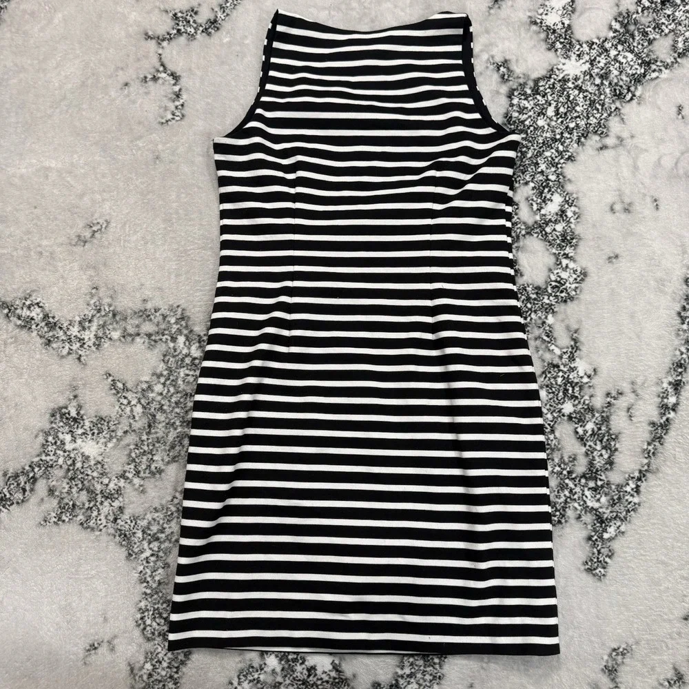 Michael Kors Striped Sleeveless Dress Black White Zip Pocket Sheath Women's M